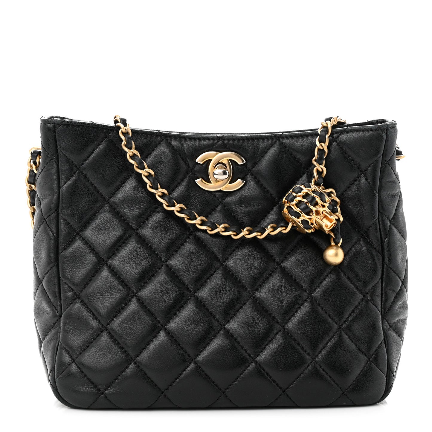 Lambskin Quilted Small Pearl Crush Hobo Black