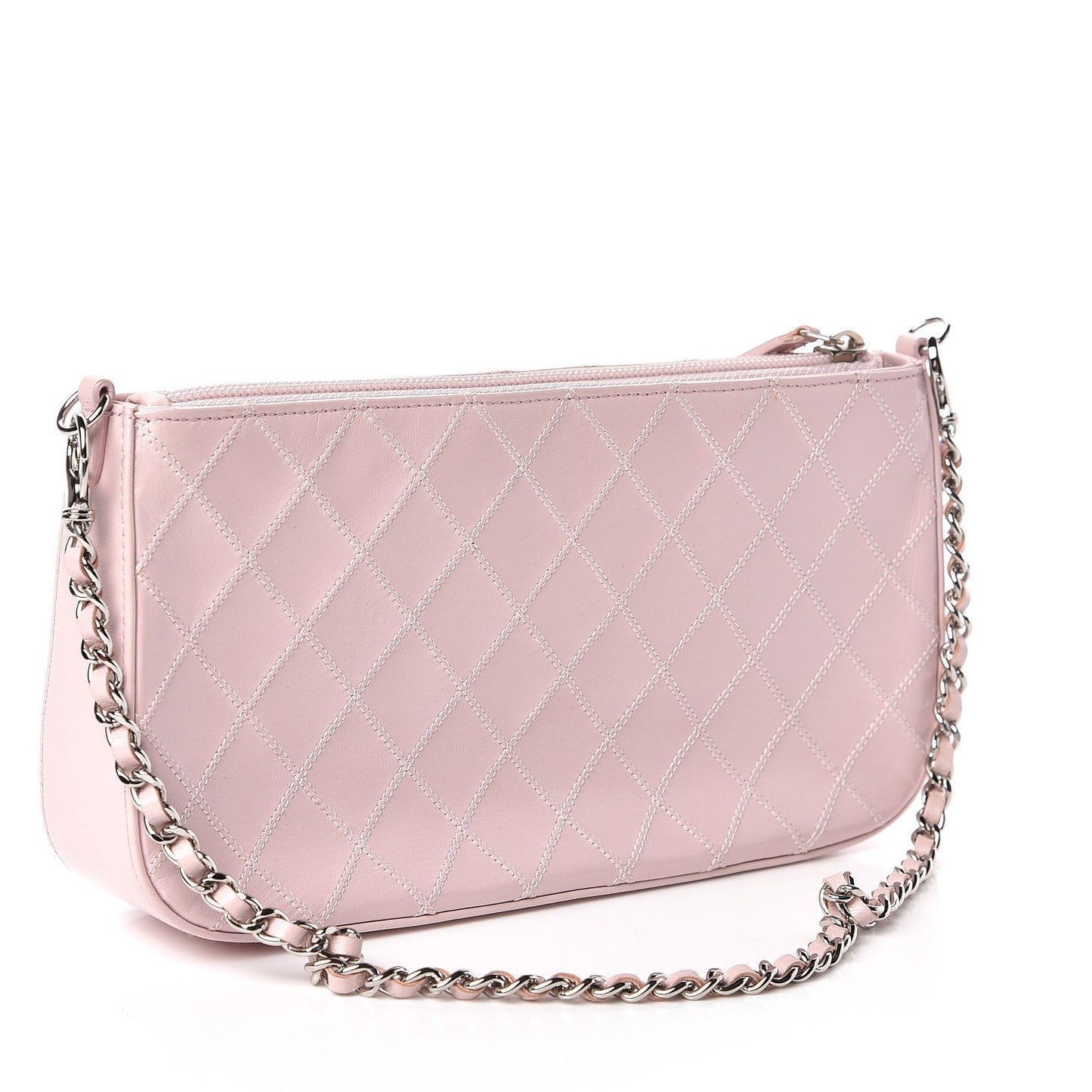 Lambskin Diamond Stitched Shoulder Bag Light Pink