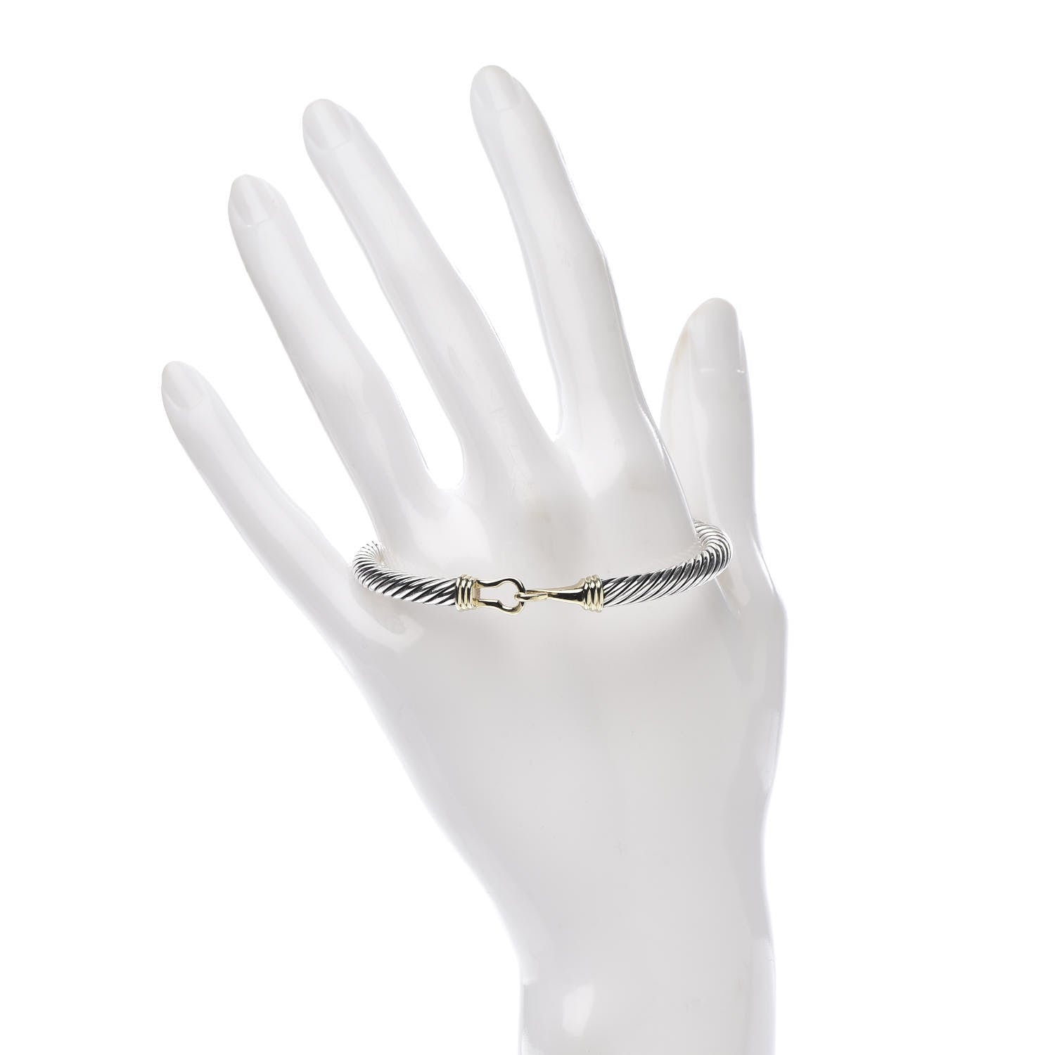 David Yurman Sterling Silver 14K Yellow Gold 5mm Cable Classic Buckle Bracelet 2 of 4