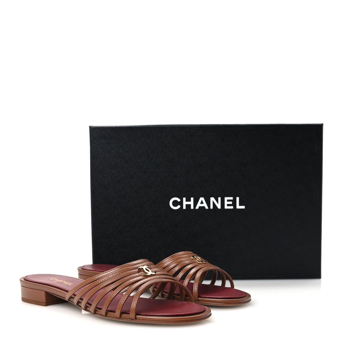 Chanel Goatskin Caged CC Slide Sandals 37.5 Light Brown 9 of 9