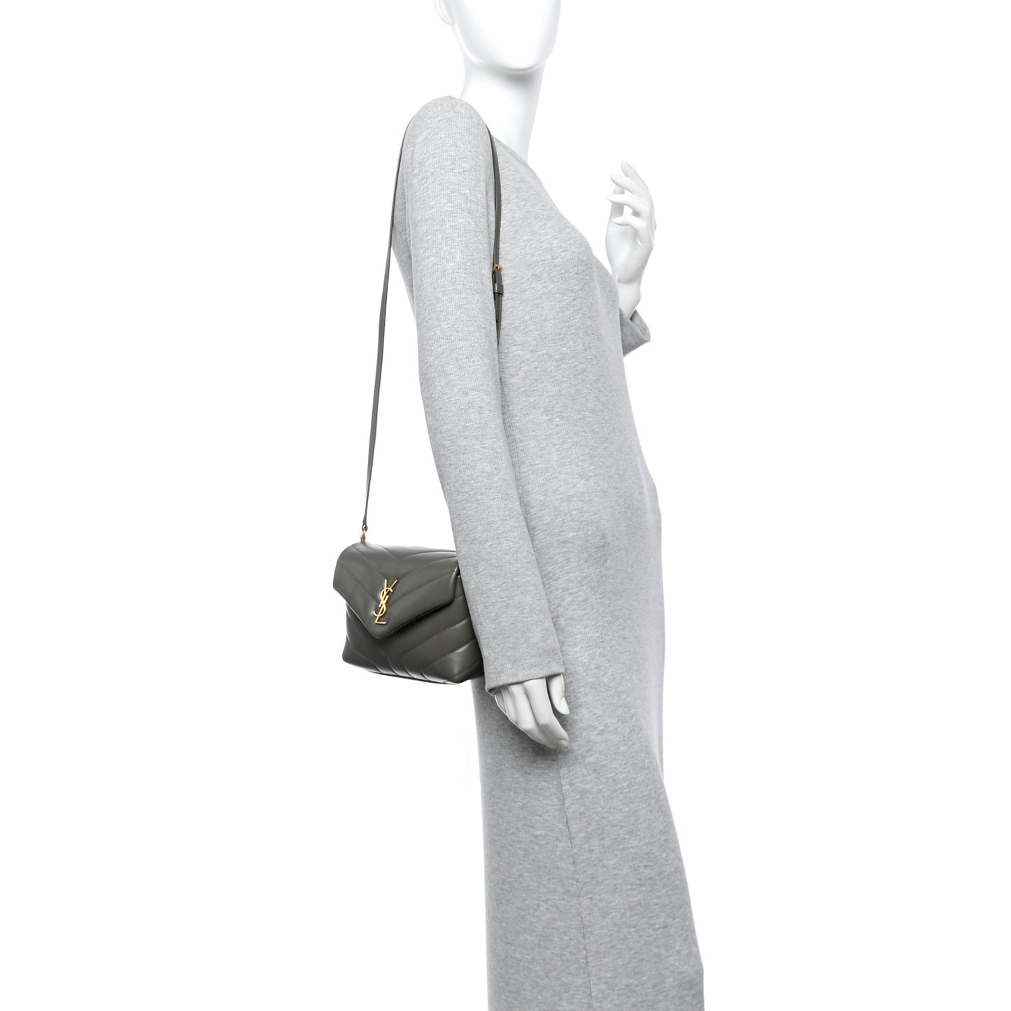 Calfskin Y Quilted Monogram Toy Loulou Crossbody Bag Grey Kaki