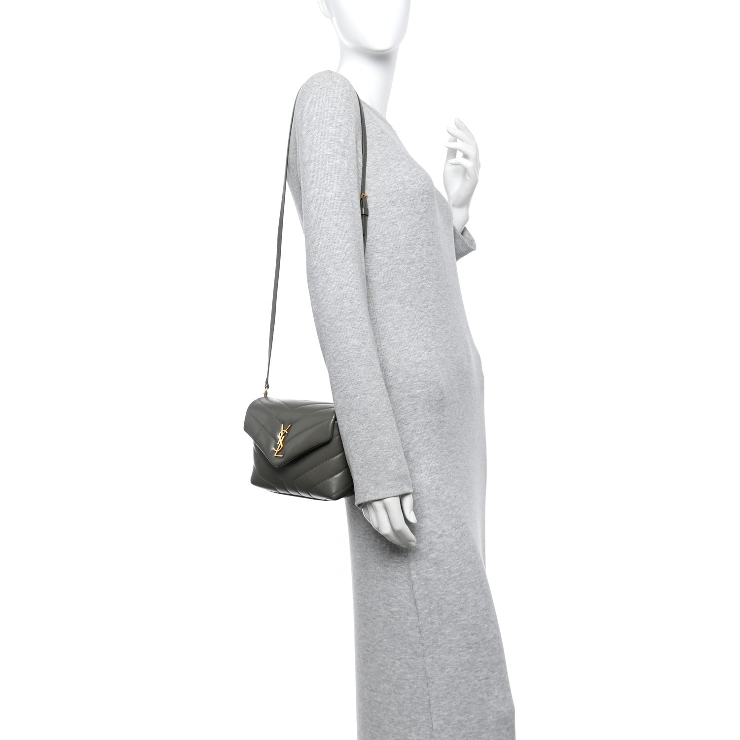 Saint Laurent Calfskin Y Quilted Monogram Toy Loulou Crossbody Bag Grey Kaki 2 of 11
