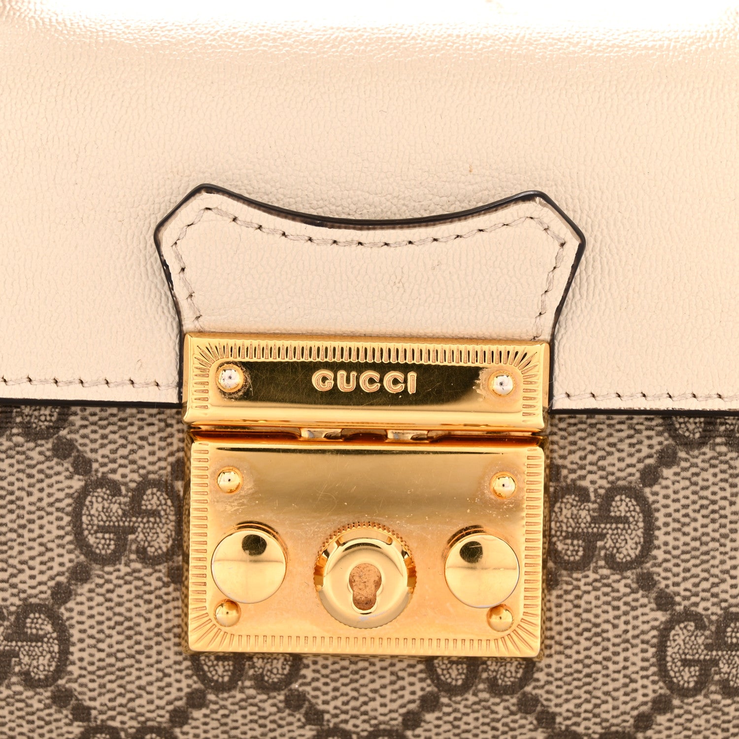Gucci GG Supreme Monogram New Sakai Calfskin Mini Padlock Top Handle Shoulder Bag Beige Ebony Mystic White Sun Oil 11 of 12