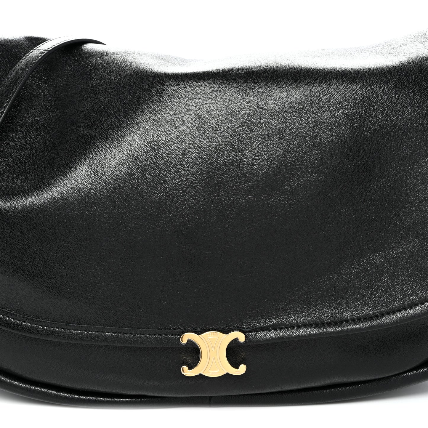 Shiny Lambskin Soft Triomphe Half Moon Bag Black