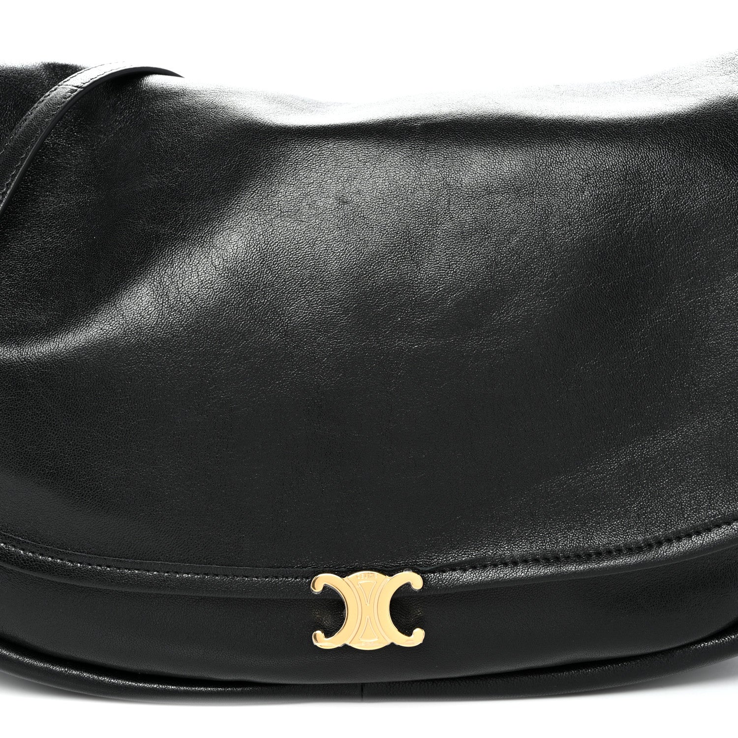 Celine Shiny Lambskin Soft Triomphe Half Moon Bag Black 7 of 9