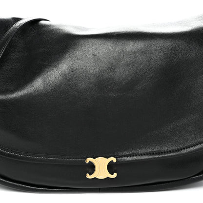 Celine Shiny Lambskin Soft Triomphe Half Moon Bag Black 7 of 9