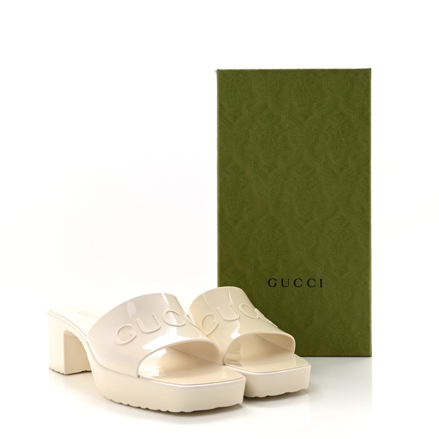 Rubber Gucci Logo Womens Platform 20/60mm Slide Sandals 40 Mystic White