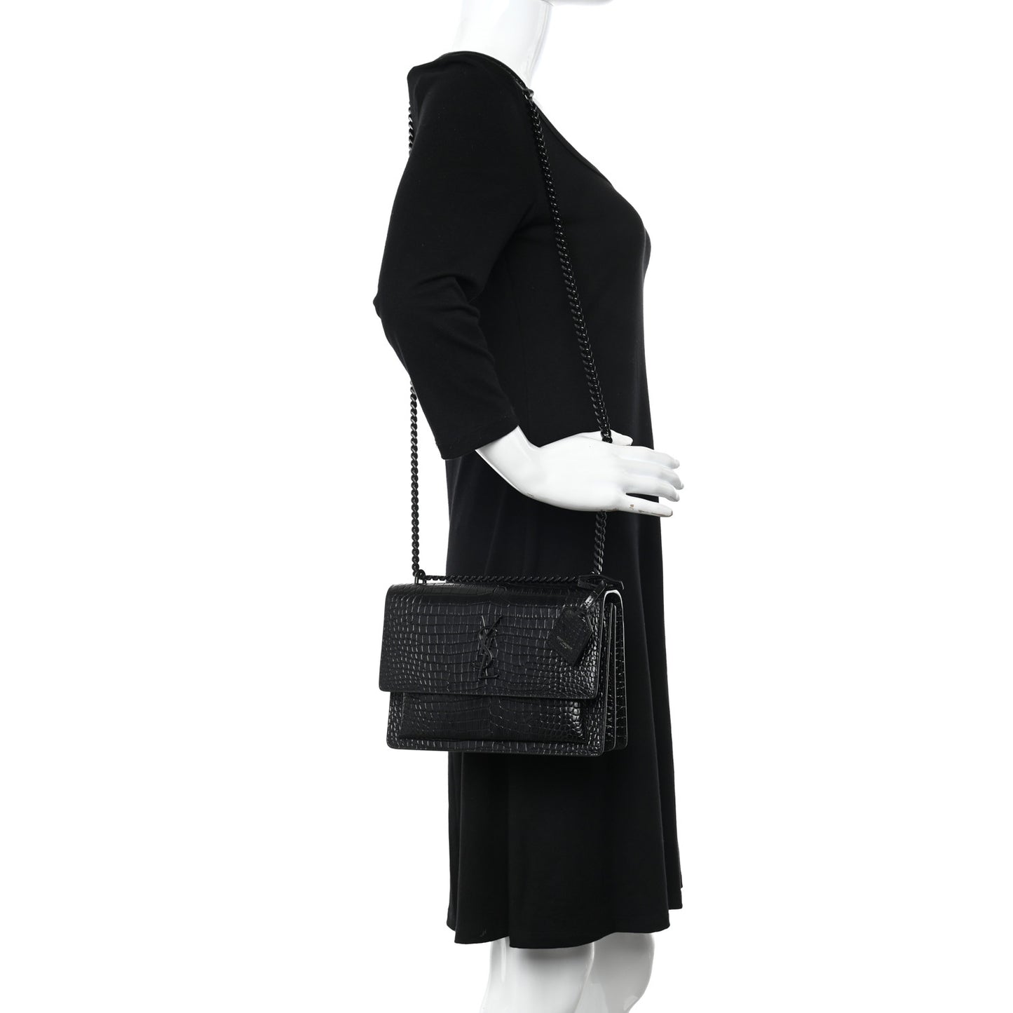 Calfskin Crocodile Embossed Medium Monochrome Monogram Sunset Black