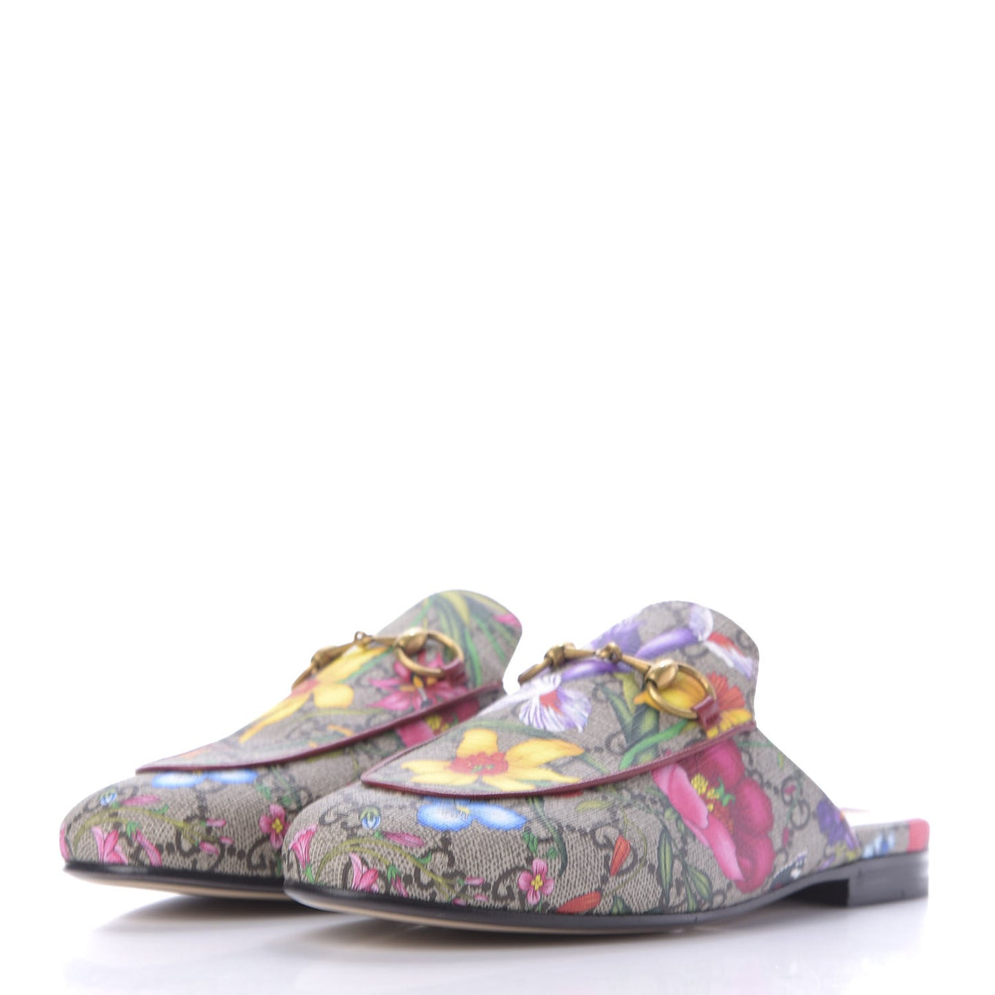 GG Supreme Monogram Flora Womens Princetown Slippers 36.5 Beige Ebony Multicolor Rosso