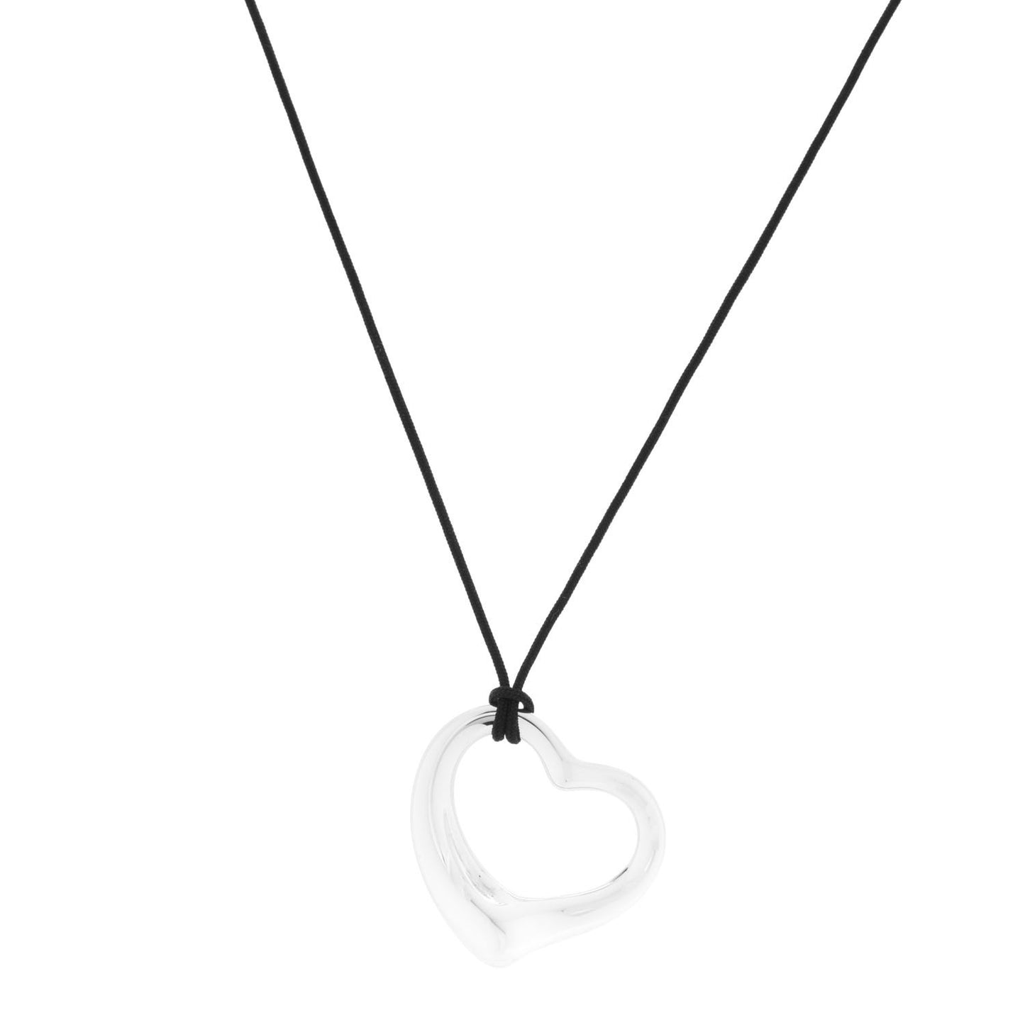 Sterling Silver 36mm Elsa Peretti Open Heart Pendant Cord Necklace