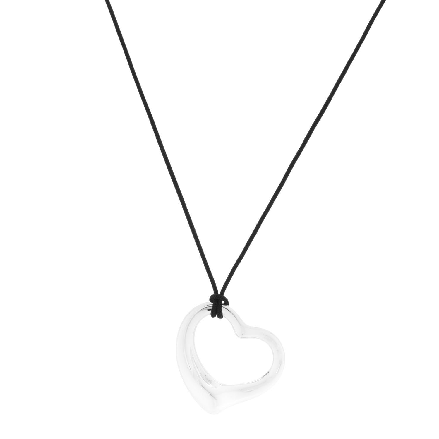 Tiffany Sterling Silver 36mm Elsa Peretti Open Heart Pendant Cord Necklace 1 of 5