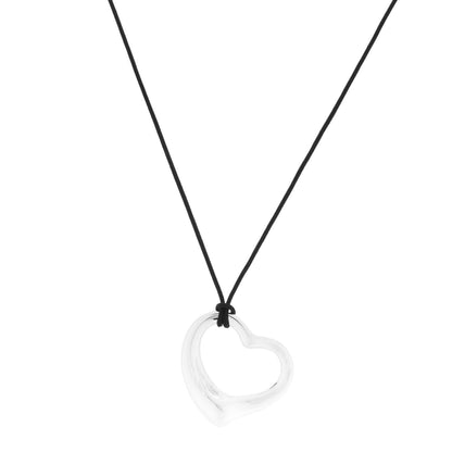 Tiffany Sterling Silver 36mm Elsa Peretti Open Heart Pendant Cord Necklace 1 of 5
