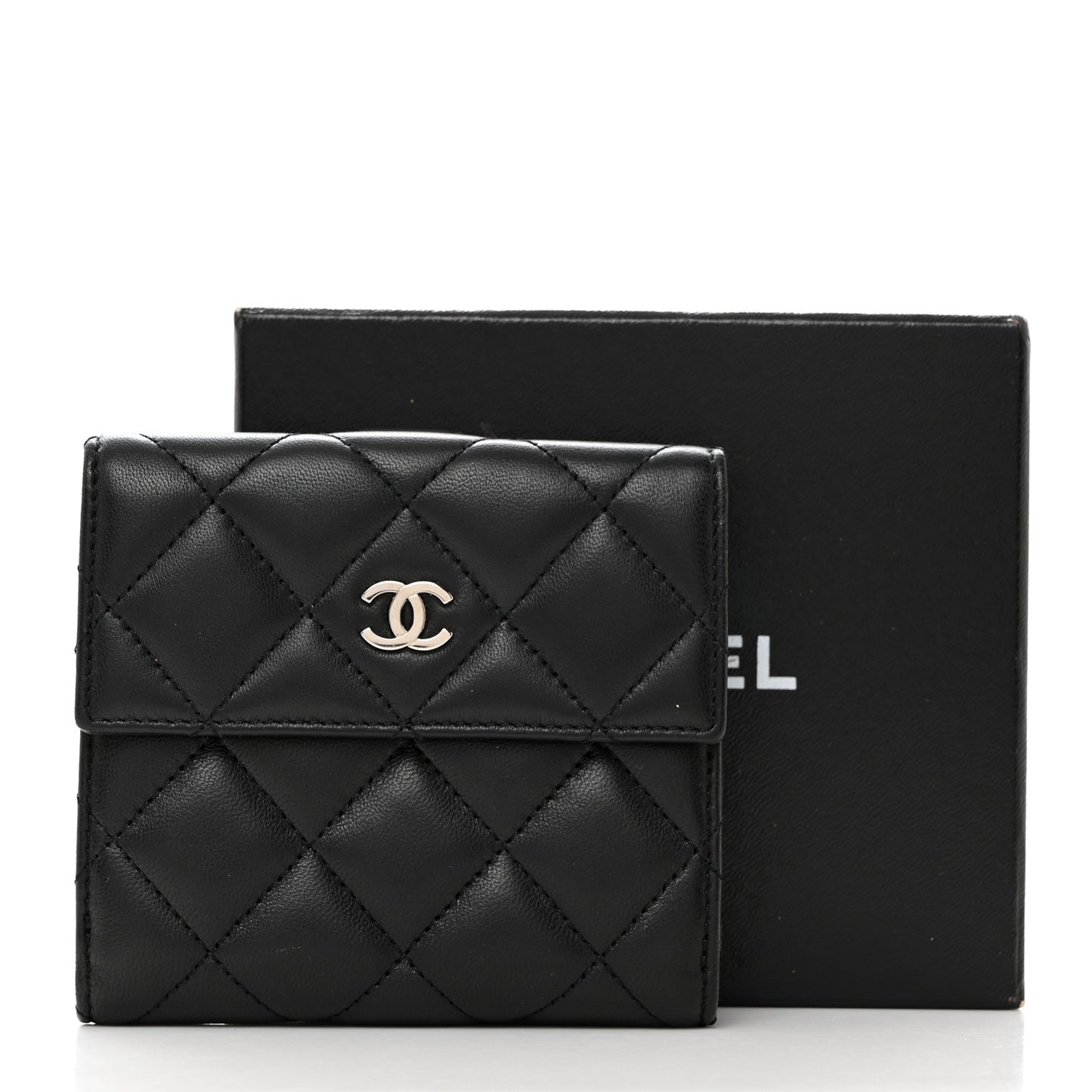 Lambskin Quilted Compact French Flap Wallet Black