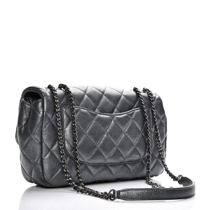 Chanel Metallic Calfskin Quilted Medium CC Eyelet Flap Dark Silver 3 of 13