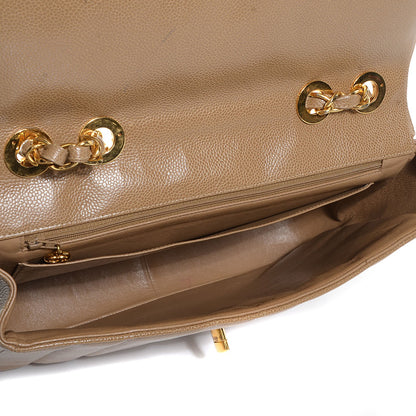 Chanel Caviar Vertical Quilted Jumbo Single Flap Beige 5 of 9