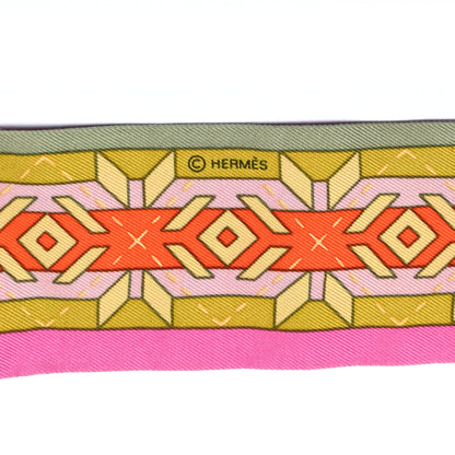 Hermes Silk Belles Du Mexique Twilly Cyclamen Olive Bleu 3 of 4