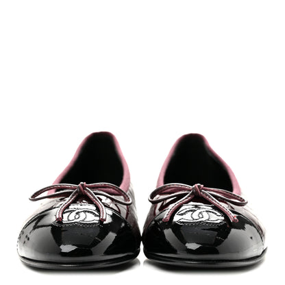 Chanel Patent Calfskin Crocodile Embossed Ballerina Flats 37 Dark Burgundy Black 3 of 10