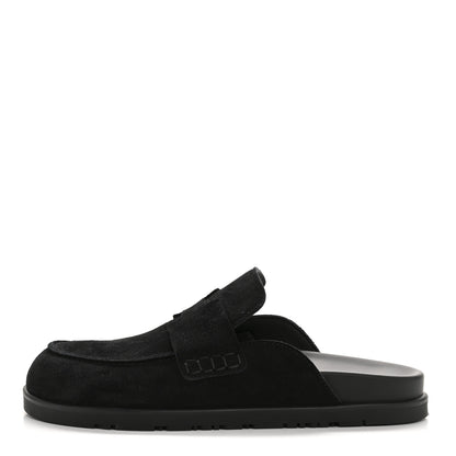 Hermes Suede Calfskin Go Mules 37.5 Black 1 of 10