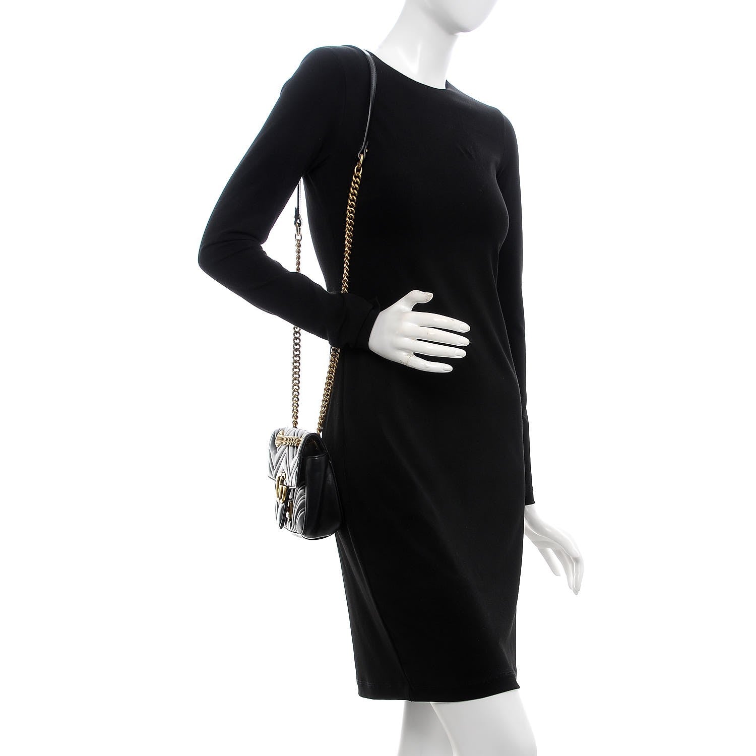 Gucci Calfskin Matelasse Mini GG Marmont Shoulder Bag Black 2 of 8