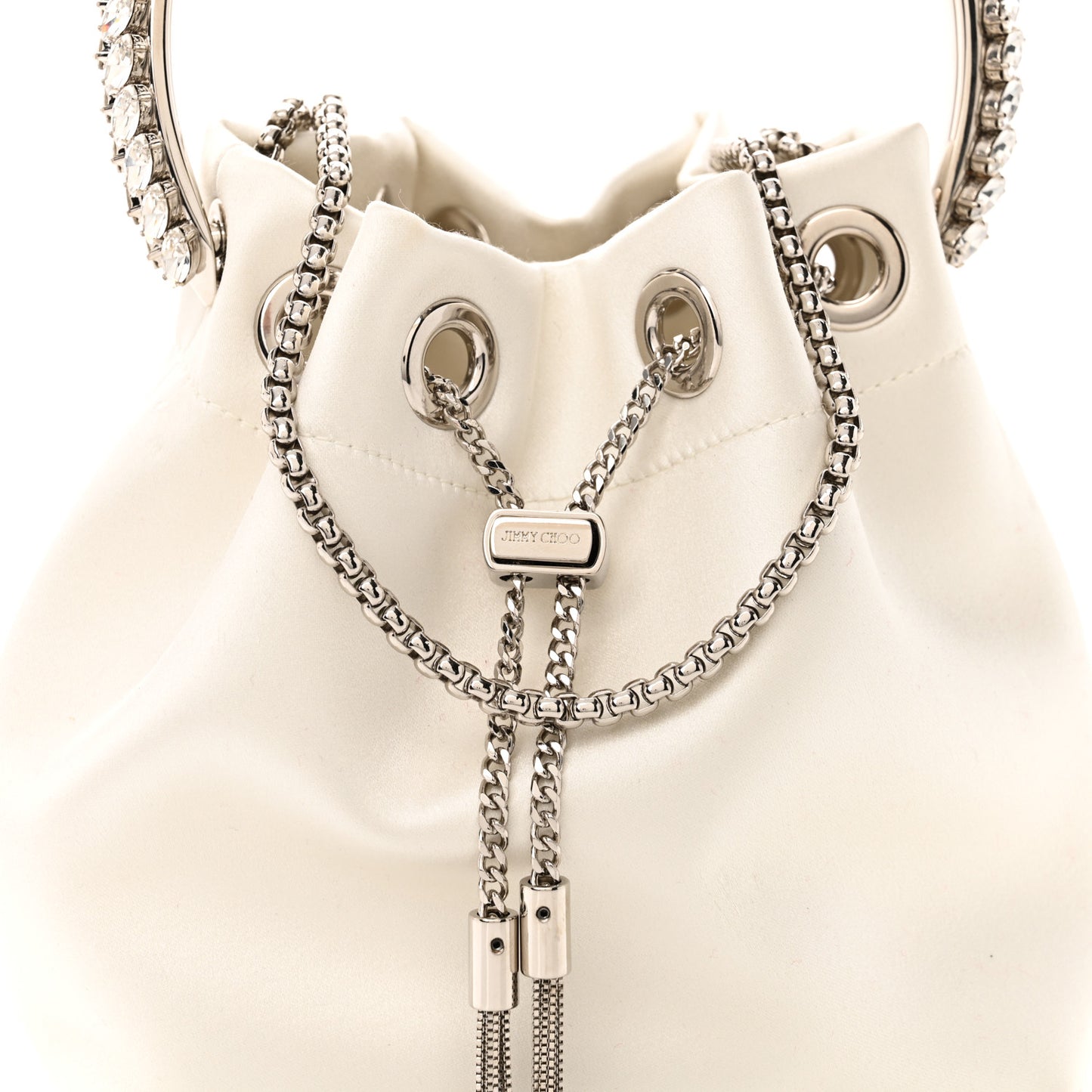 Satin Crystal Embellished Top Handle Bon Bon Bag Ivory