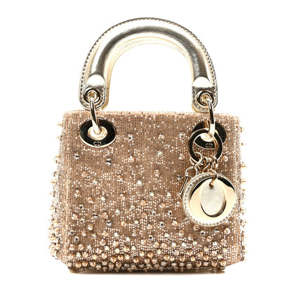 Christian Dior Metallic Lambskin Crystal Beaded Embroidered Micro Lady Dior Gold 1 of 11