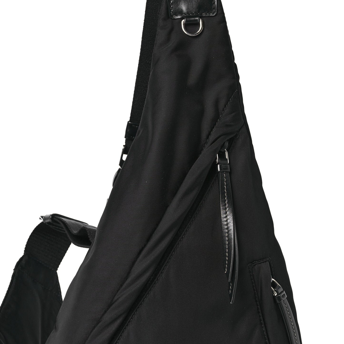 Re-Nylon Vitello Metal Triangle Logo Sling Backpack Black