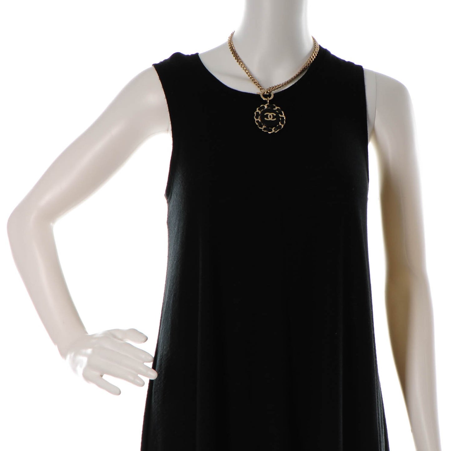 Lambskin CC Chain Pendant Necklace Gold Black