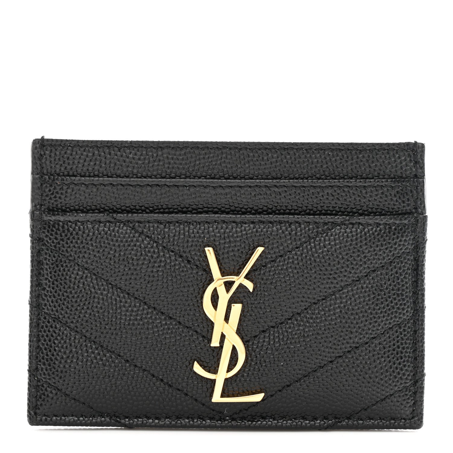 Saint Laurent Grain De Poudre Matelasse Chevron Monogram Credit Card Case Black 1 of 7
