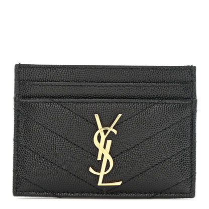 Saint Laurent Grain De Poudre Matelasse Chevron Monogram Credit Card Case Black 1 of 7