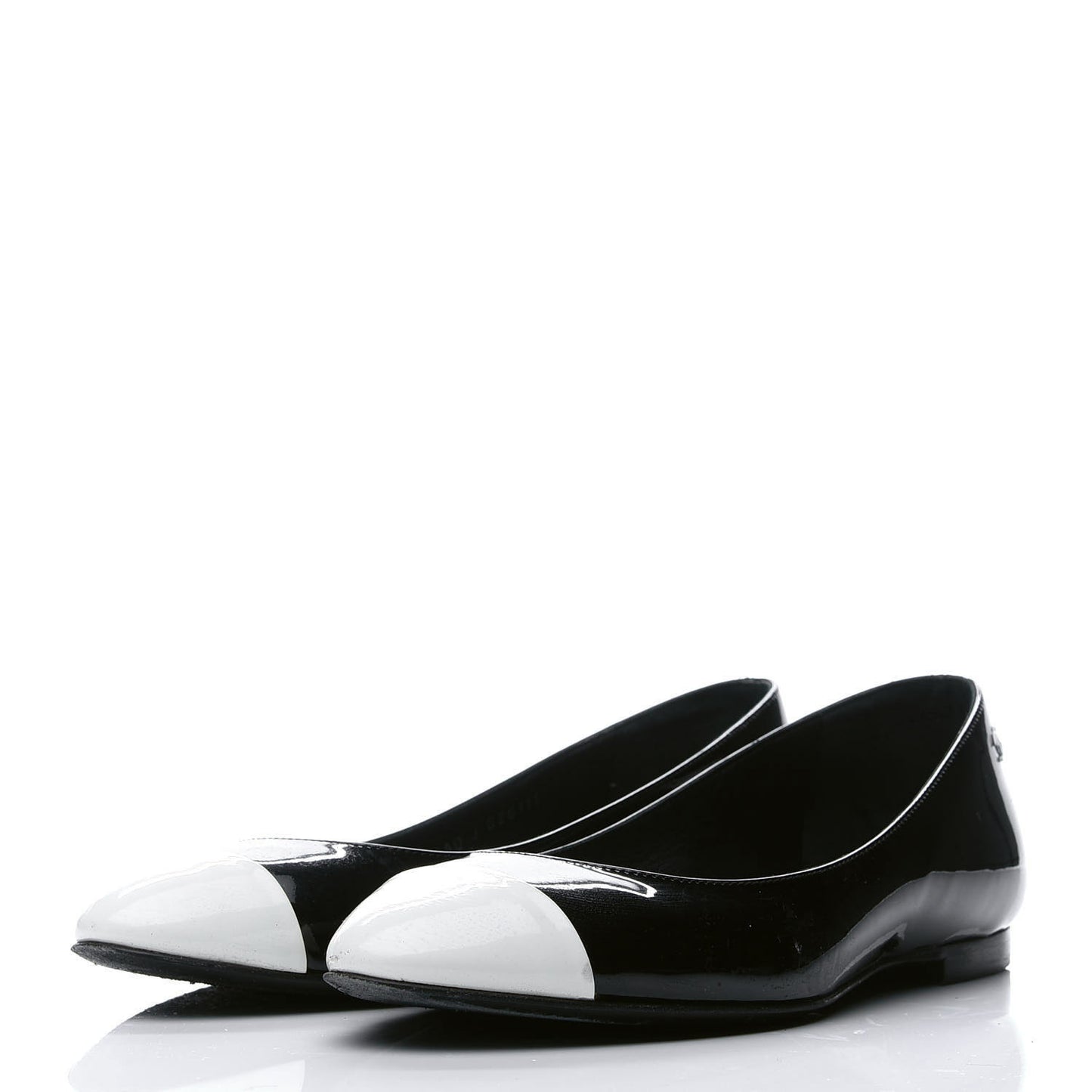 Patent Cap Toe Ballerina Flats 36.5 Black White