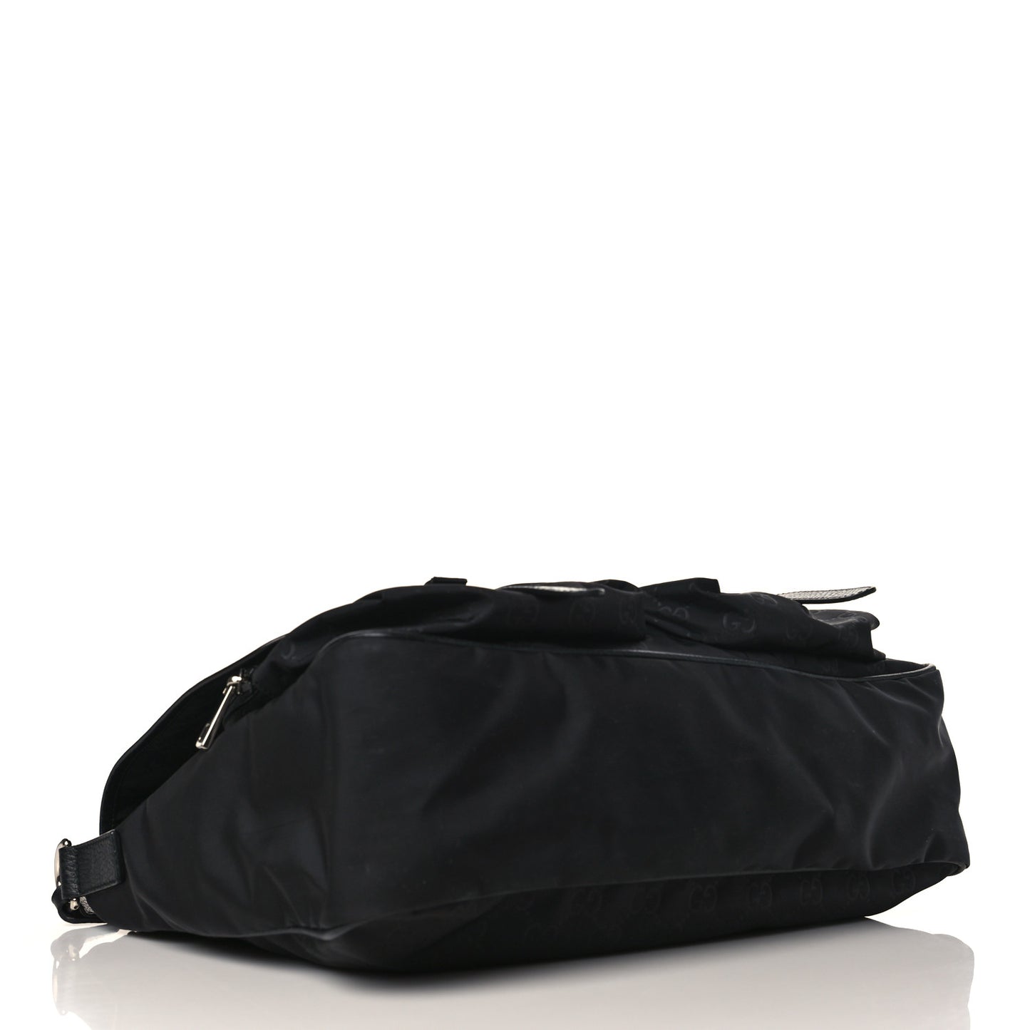 Nylon Monogram Double Buckle Flap Messenger Bag Black
