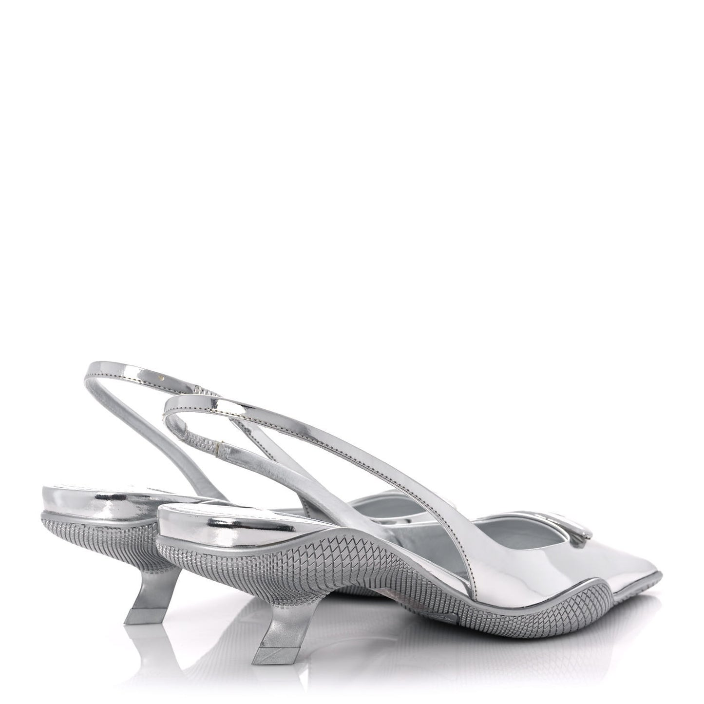 Spazzolato Triangle Logo Pointed Toe 45mm Slingback Pumps 37.5 Argento