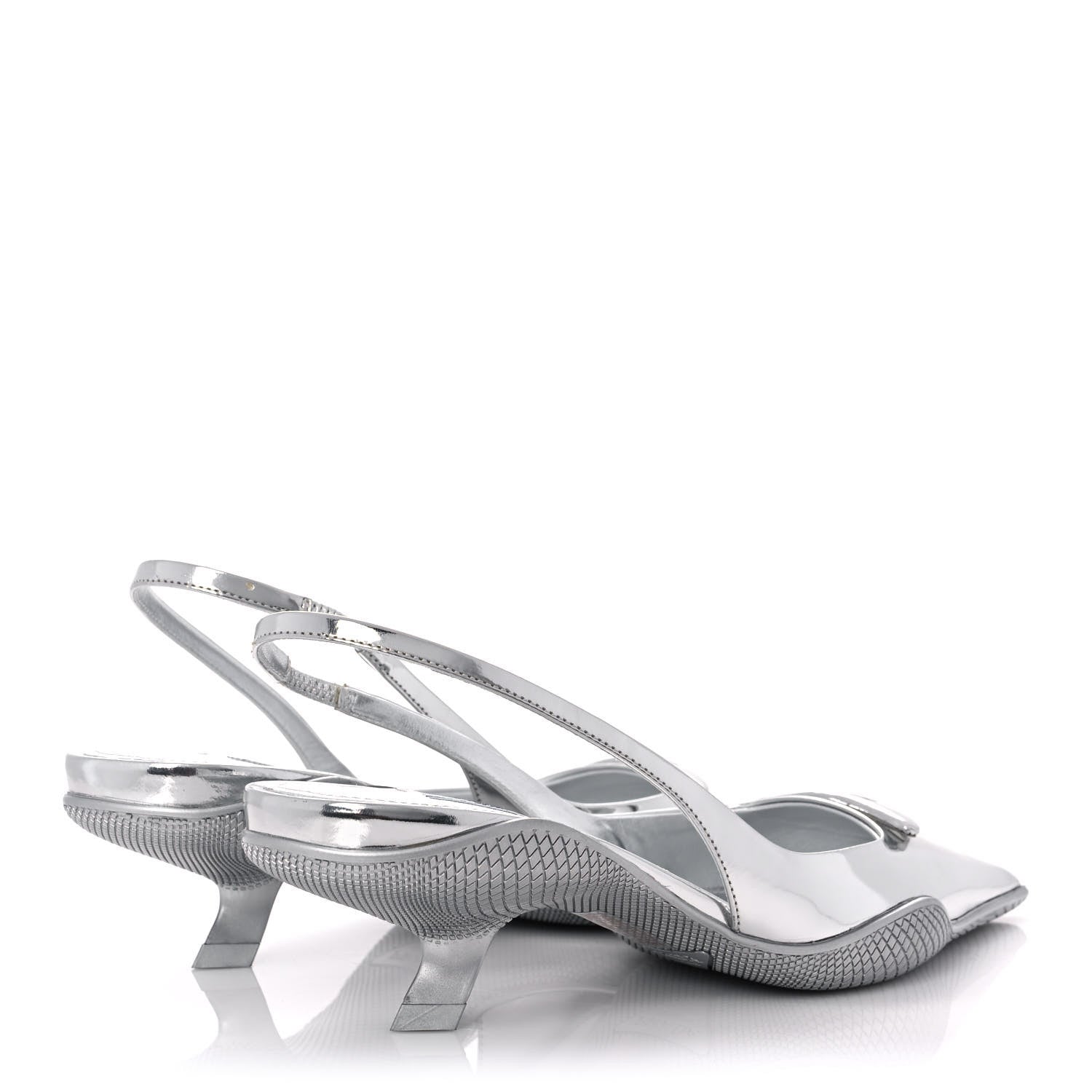 Prada Spazzolato Triangle Logo Pointed Toe 45mm Slingback Pumps 37.5 Argento 4 of 10
