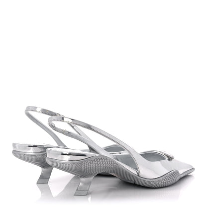 Prada Spazzolato Triangle Logo Pointed Toe 45mm Slingback Pumps 37.5 Argento 4 of 10