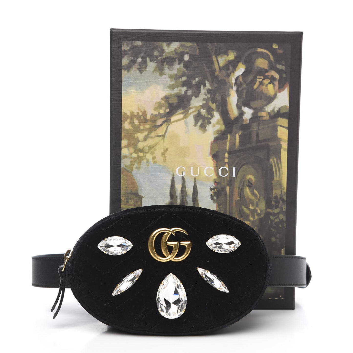 Velvet Matelasse Marquise Crystals GG Marmont Belt Bag 85 34 Black