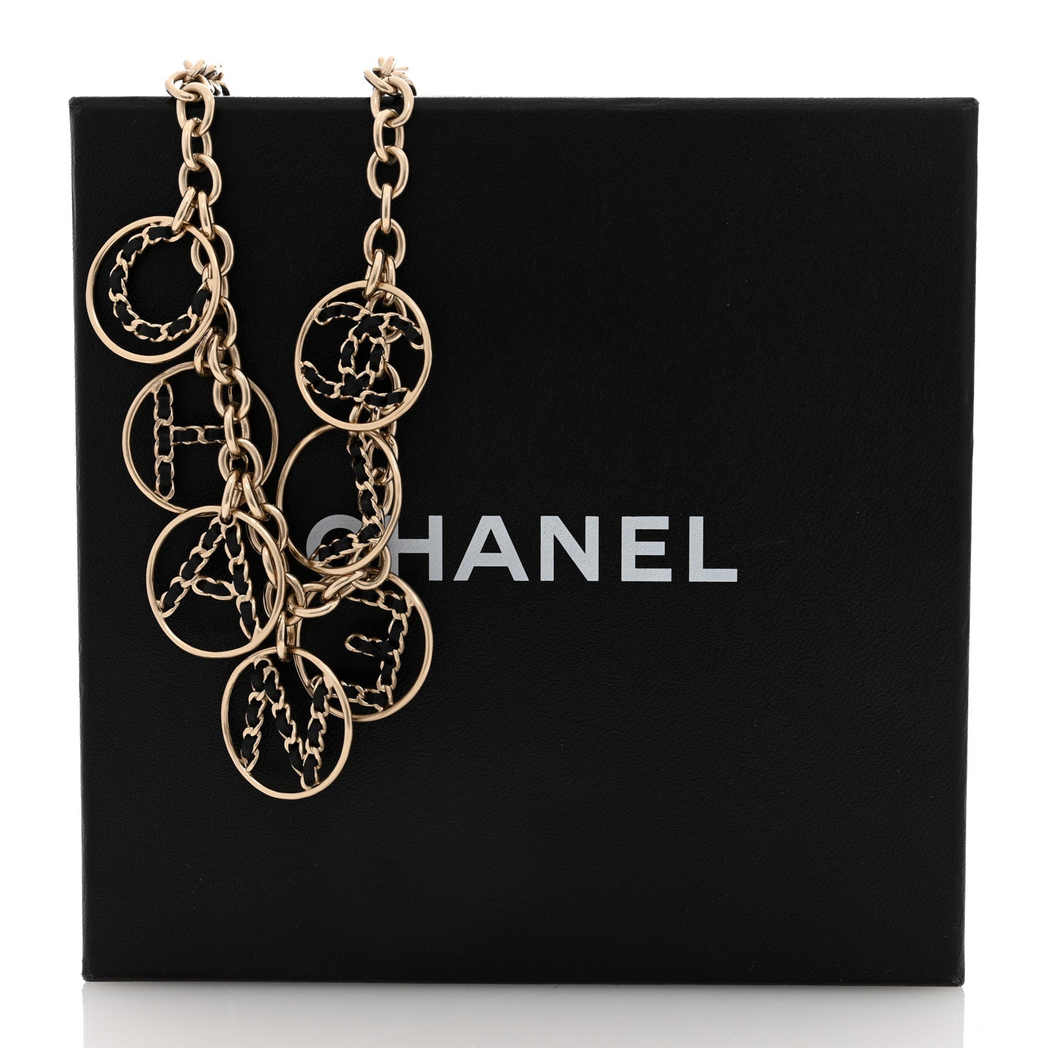 Chanel Lambskin Chain Logo Short Necklace Gold Black 5 of 5
