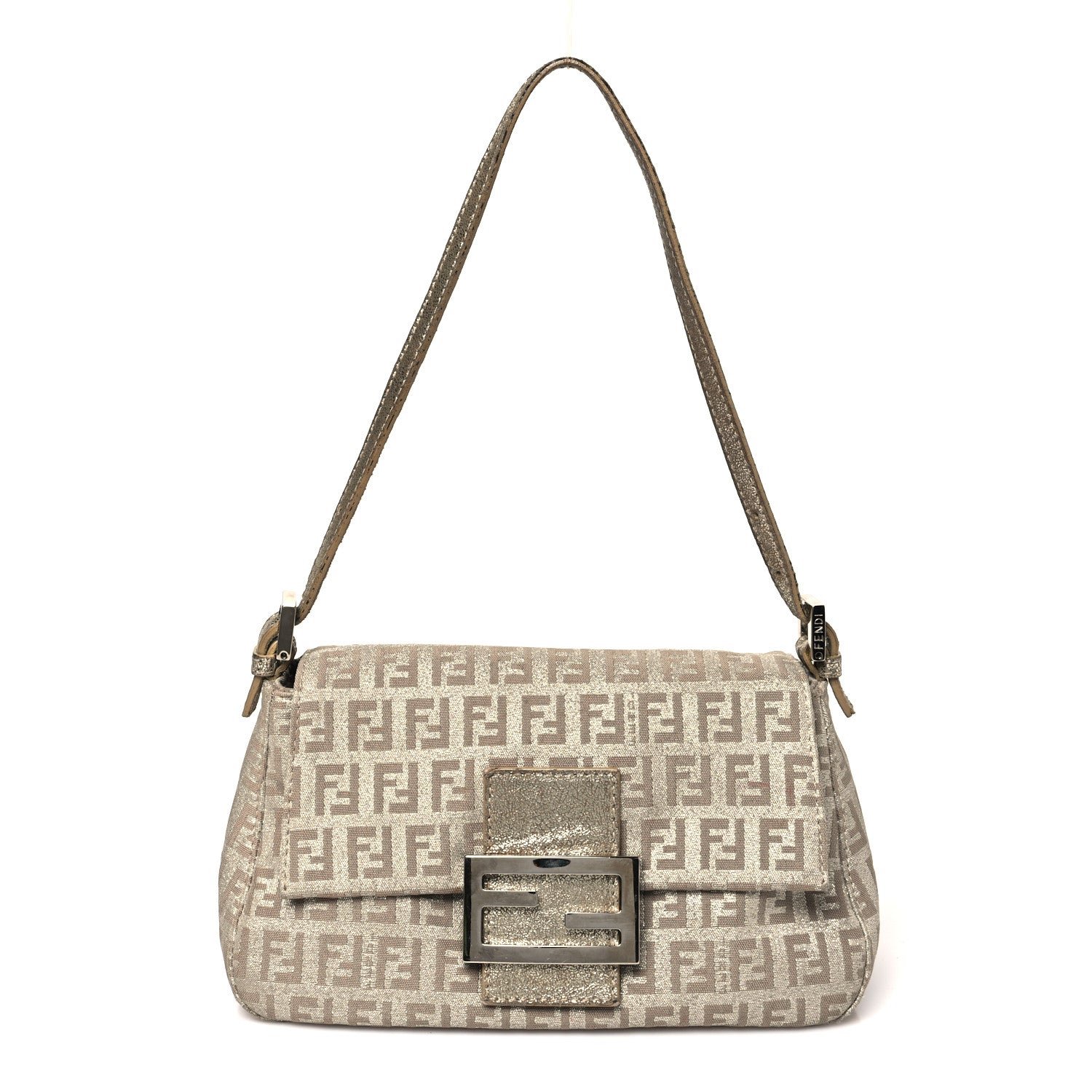 Fendi Metallic Jacquard Zucchino Suede Mini Mama Baguette  Cipria Argento Grigio 1 of 10