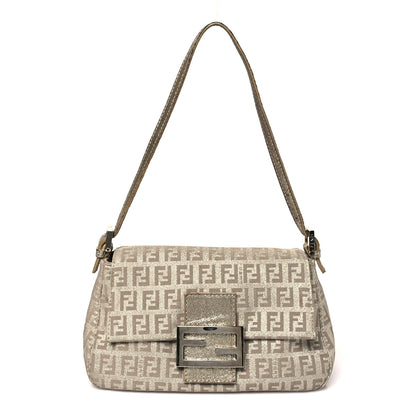 Fendi Metallic Jacquard Zucchino Suede Mini Mama Baguette  Cipria Argento Grigio 1 of 10