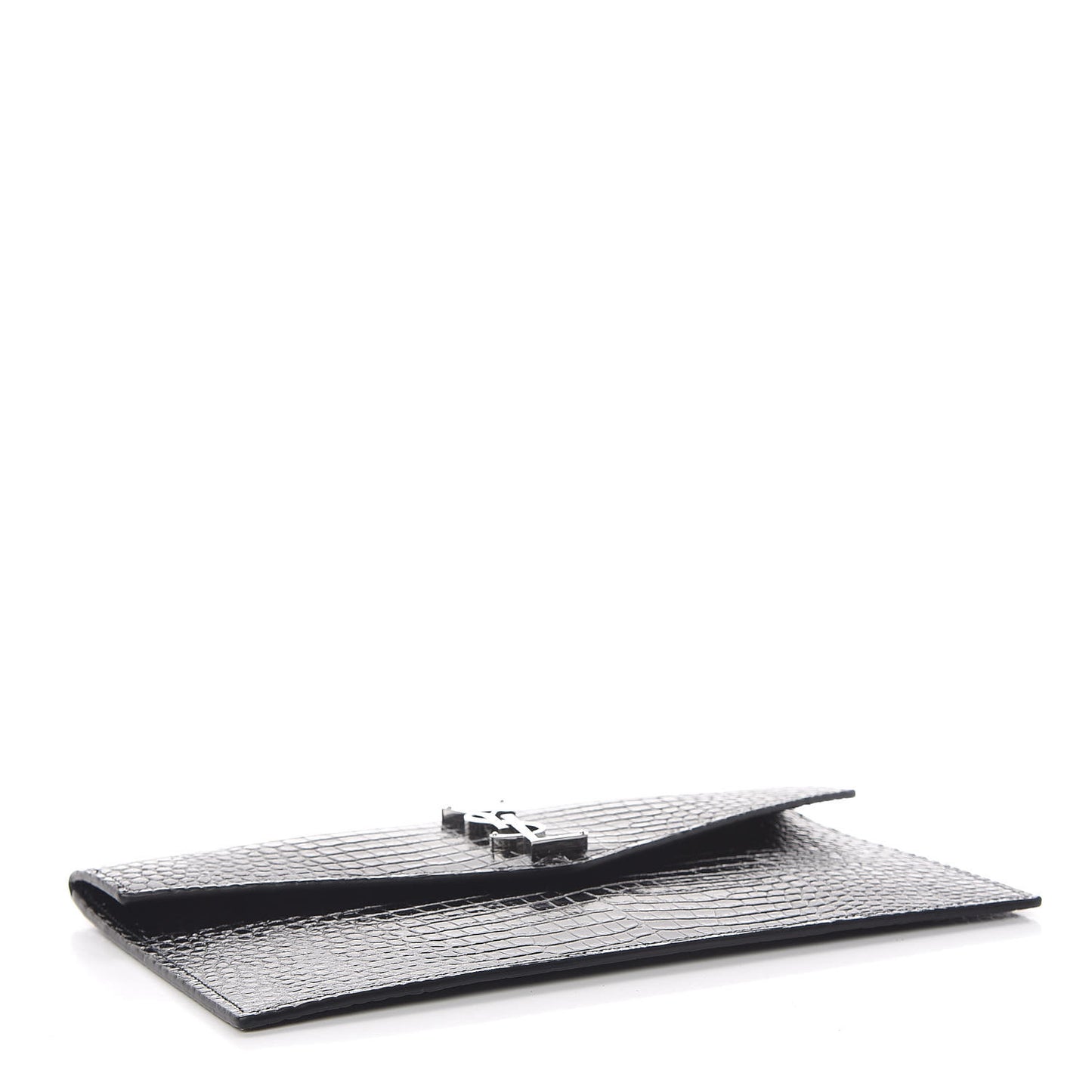 Calfskin Crocodile Embossed Uptown Monogram Clutch Black