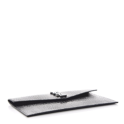 Saint Laurent Calfskin Crocodile Embossed Uptown Monogram Clutch Black 4 of 8