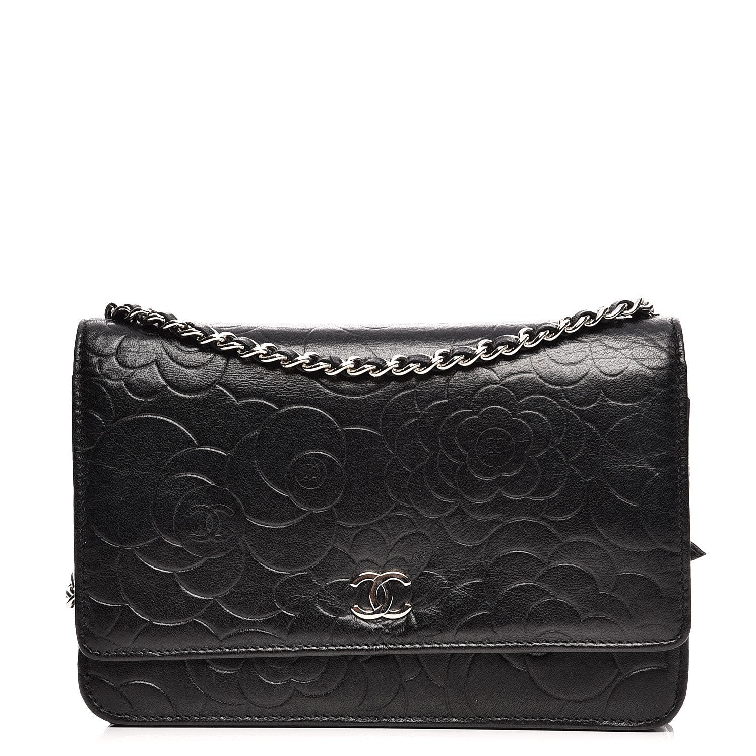 Chanel Lambskin Camellia Wallet on Chain WOC Black 1 of 7