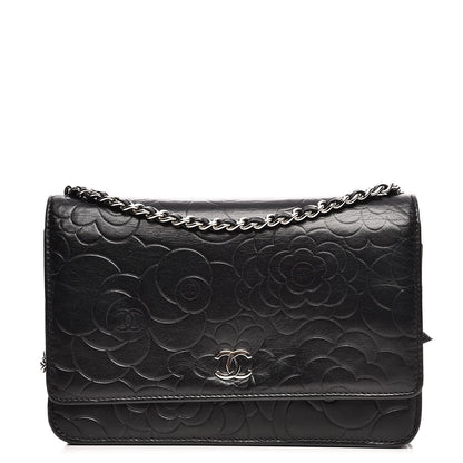 Chanel Lambskin Camellia Wallet on Chain WOC Black 1 of 7