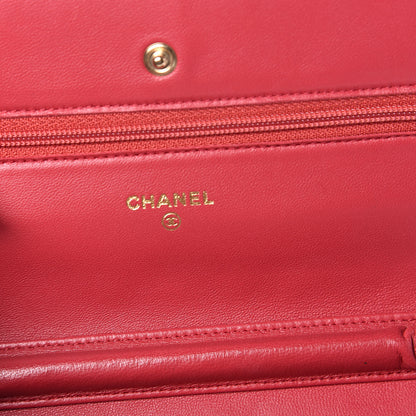 Chanel Lambskin Quilted Wallet On Chain WOC Red 6 of 12