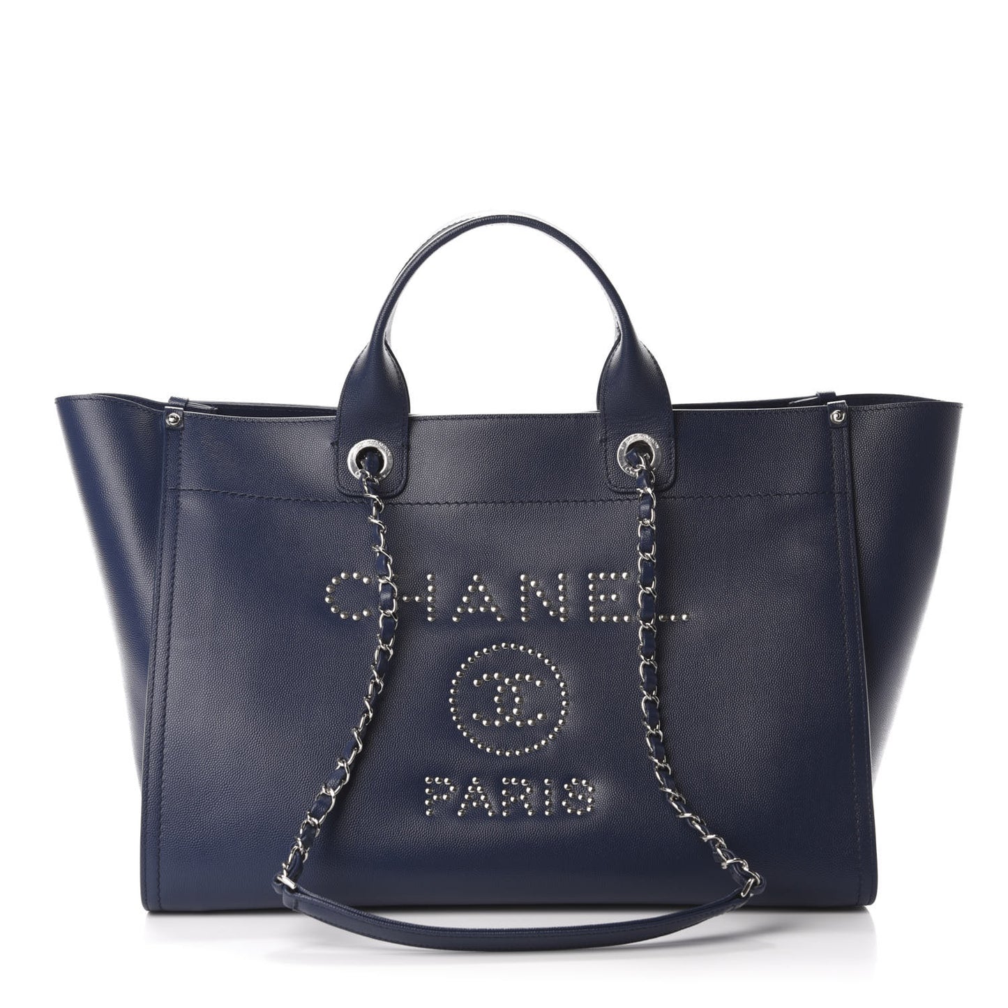 Caviar Large Studded Deauville Tote Navy