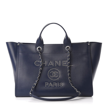 Chanel Caviar Large Studded Deauville Tote Navy 1 of 10