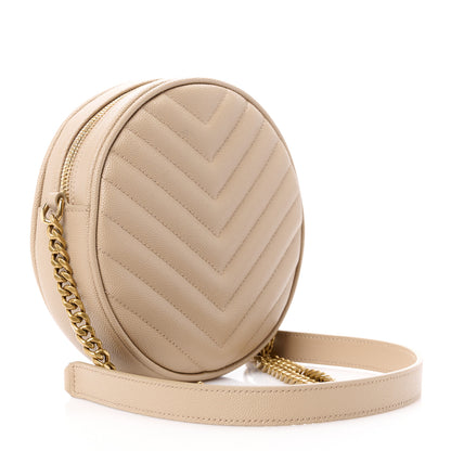 Saint Laurent SAINT LAURENT Grain De Poudre Matelasse Chevron Quilted Round Vinyle Camera Bag Dark Beige 3 of 11