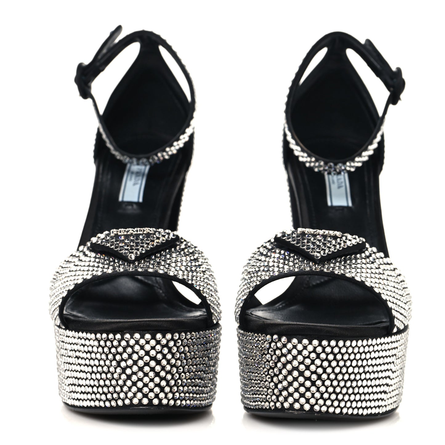 Satin Crystal Triangle Logo 40/135mm Platform Sandals 37 Cristal