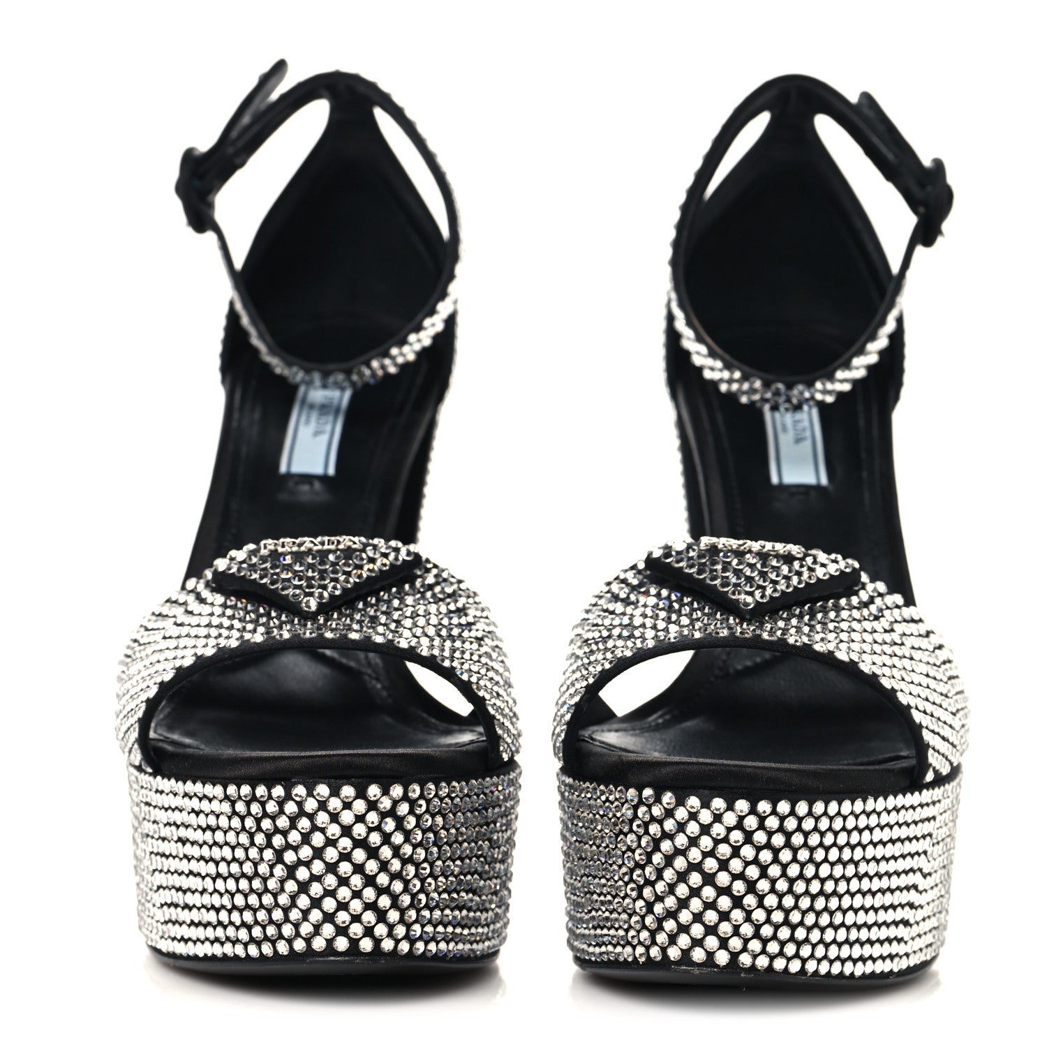 Prada Satin Crystal Triangle Logo 40/135mm Platform Sandals 37 Cristal 3 of 9