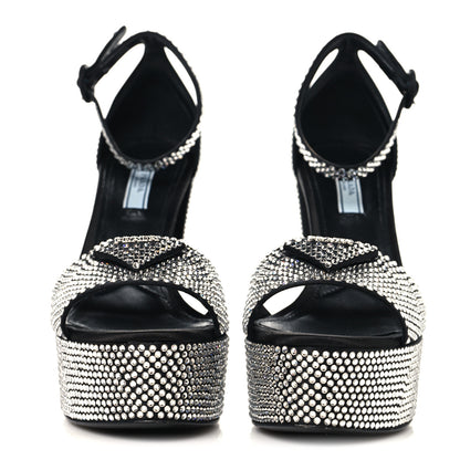 Prada Satin Crystal Triangle Logo 40/135mm Platform Sandals 37 Cristal 3 of 9