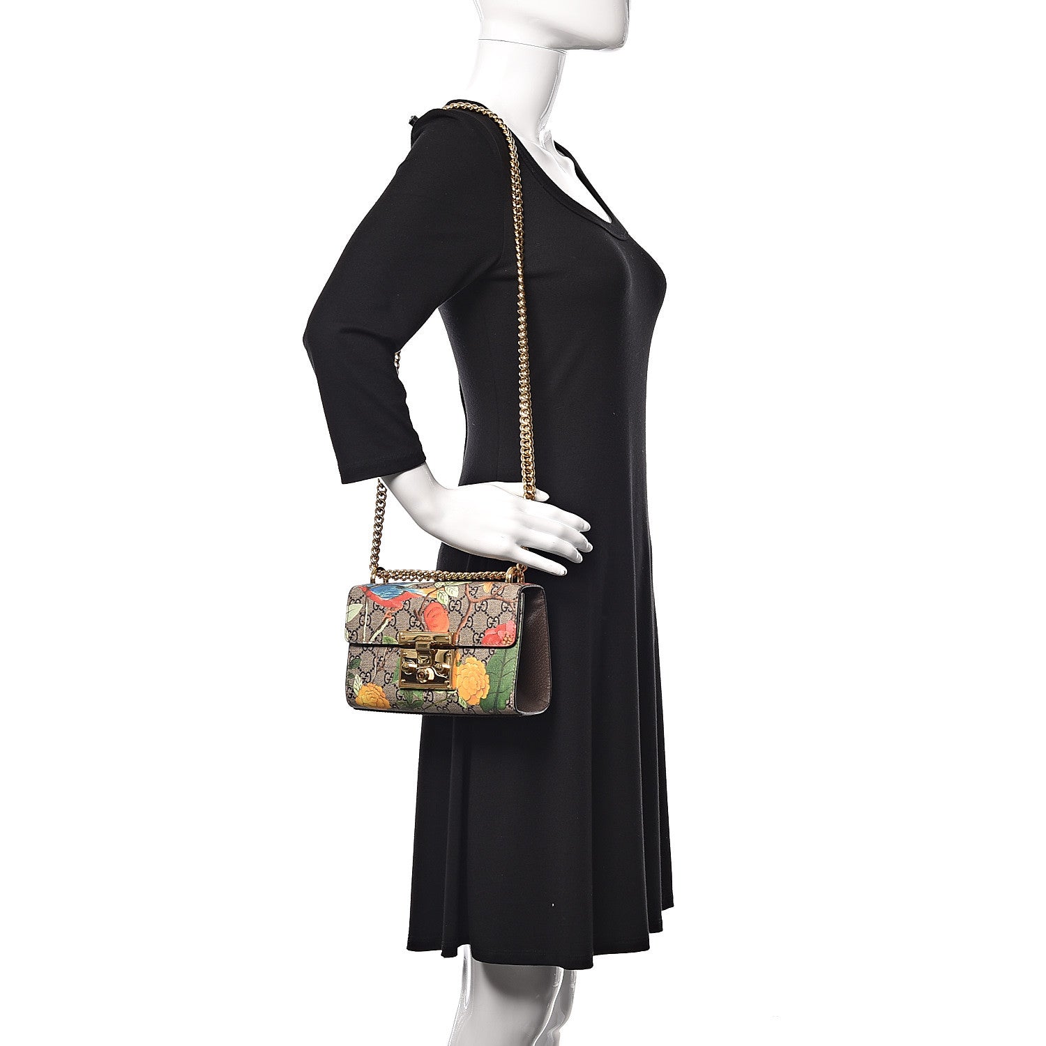 Gucci GG Supreme Monogram Tian Small Padlock Shoulder Bag Beige Multicolor New Acero 2 of 11